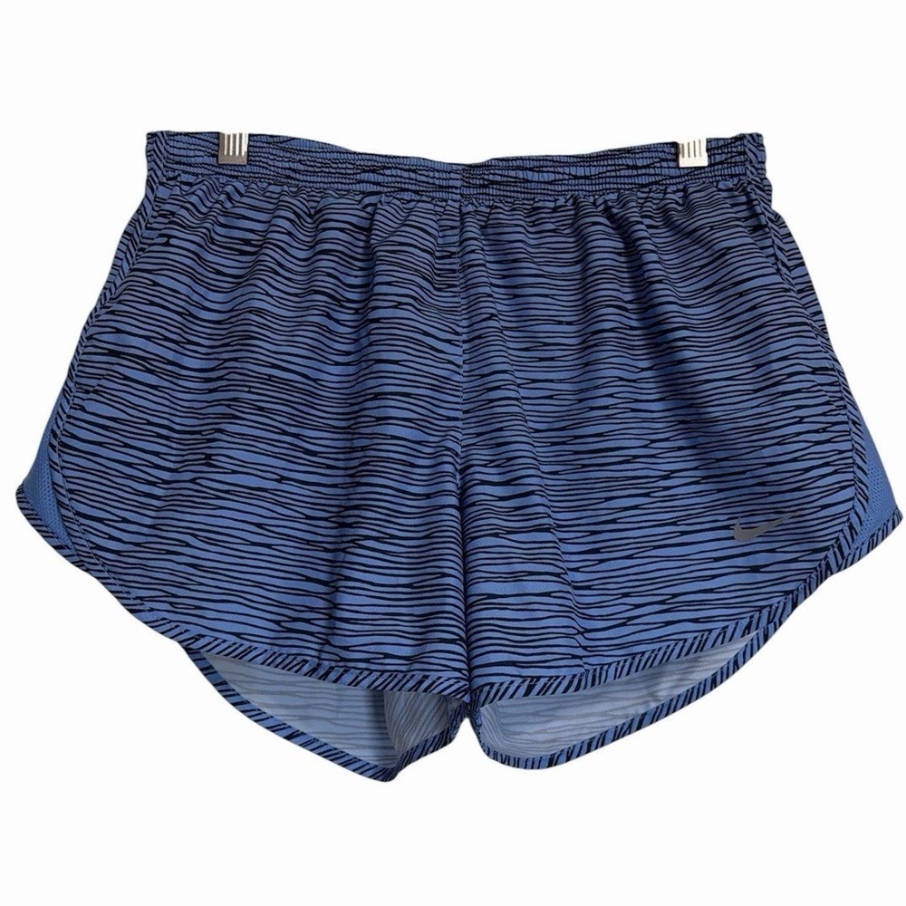 Nike‎ Dri-FIT Womens Running Shorts Blue Black Wave Print Size M Zip Pocket